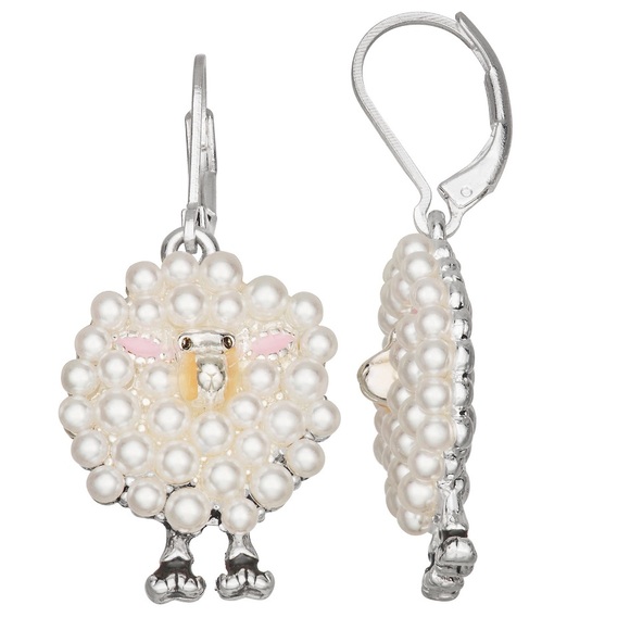 Napier Pearl Sheep Earrings with Silver Accents,earrings for women,sheep earring - Picture 8 of 9